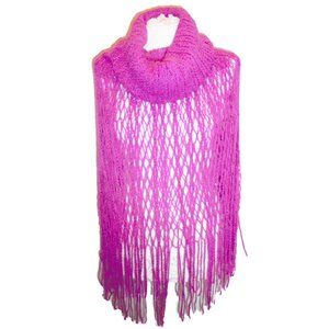 Neck Warmer Tube Scarf Poncho Pink Fishnet Long Fringe See through one size